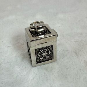 Vintage Metal Wish Prayer Box Charm Pendant with Snowflakes Hinged Magnetic Top